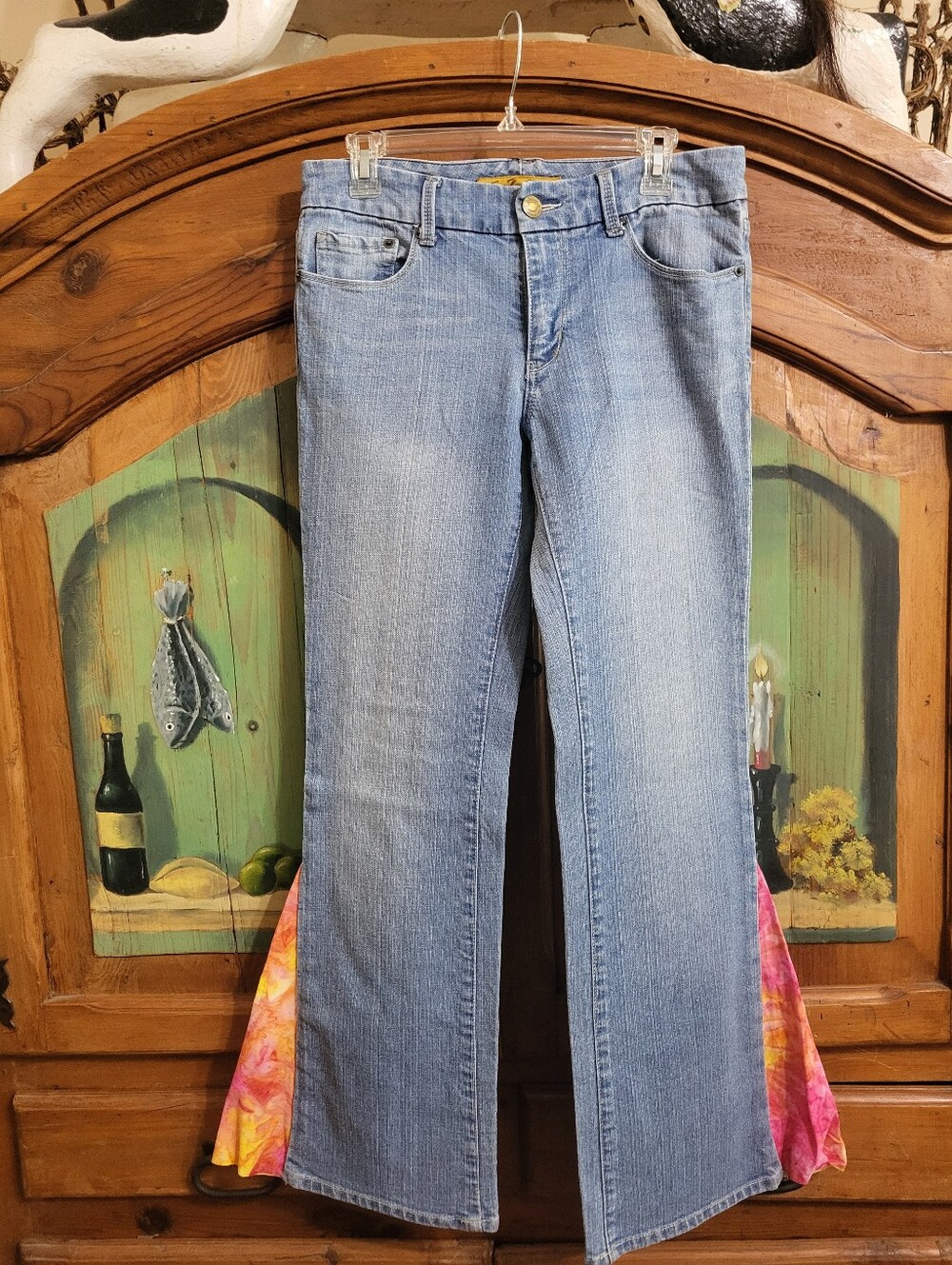 Seven7 Flared Jeans with Pink Tie-Dye Panels